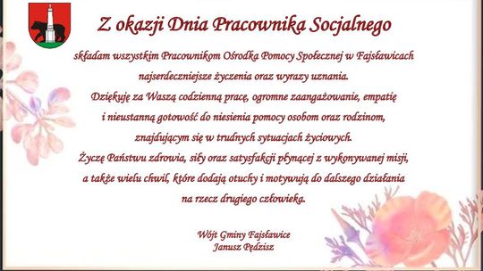 Grafika przedstawia życzenia z okazji Dnia Pracownika Socjalnego