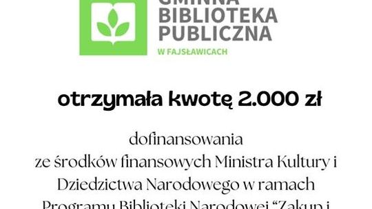 Gminna Biblioteka Publiczna w Fajsławicach z kolejnym dofinansowaniem na rozwój księgozbioru