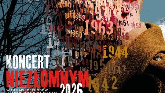 Plakat informuje o Koncercie Niezłomnym 2026, który odbedzie się 2 marca 2026r. w sali operowej Centrum Spotkania Kultur w Lublinie