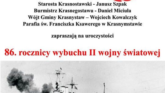 Plakat informuje o obchodach 86. rocznicy wybuchu II wojny światowej, które odbędą się 1 września 2025r. w Krasnymstawie