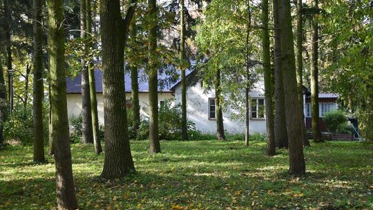 Zdjęcie przedstawia część zespołu dworsko-parkowego w Fajsławicach