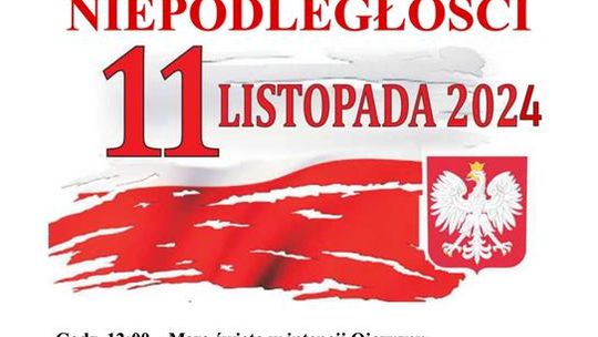 Plakat informuje o Powiatowych obchodach Święta Niepodległości, które odbędą się w 11 listopada 2024r. w Krasnymstawie