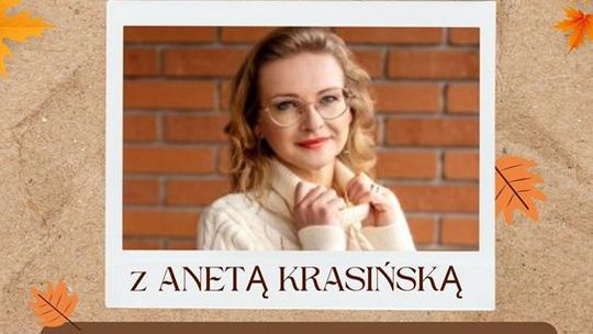 Plakat informuje o spotkaniu autorskim z Anetą Krasińską, które odbędzie się 14 listopada 2025r. w Urzędzie Gminy Fajsławice