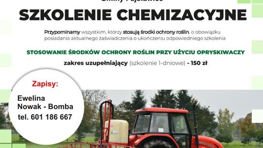 Plakat informuje o zapisach na szkolenie chemizacyjne organizowane na terenie Gminy Fajsławice