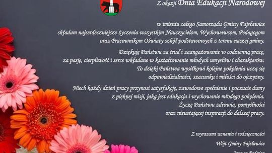 Grafika przedstawia życzenia z okazji Dnia Edukacji Narodowej