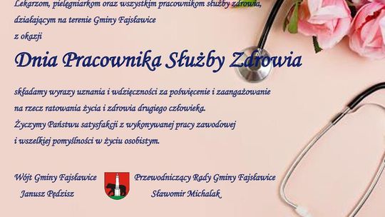 Grafika przedstawia życzenia z okazji Dnia Pracownika Służby Zdrowia, który przypada na 7 kwietnia