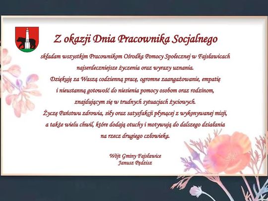 Grafika przedstawia życzenia z okazji Dnia Pracownika Socjalnego