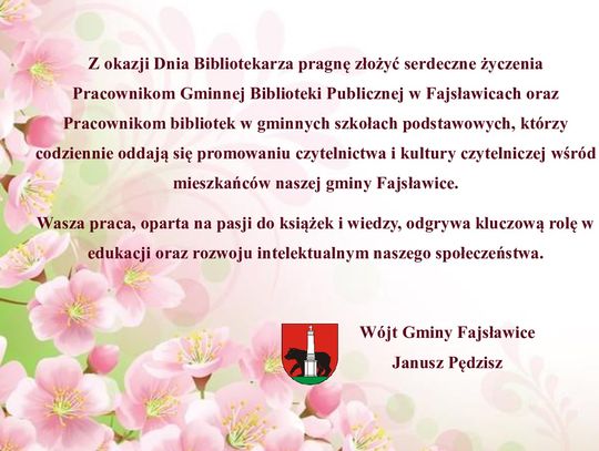 Grafika przedstawia życzenia z okazji Dnia Bibliotekarza i Bibliotek