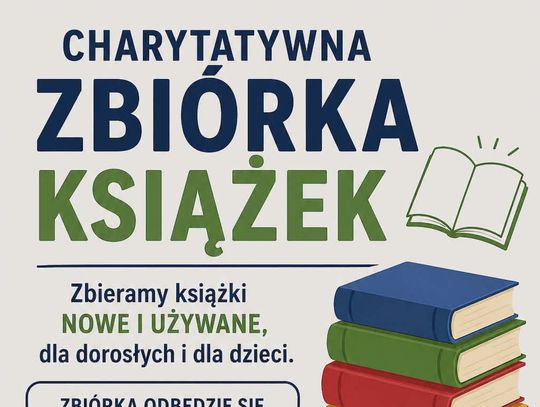 Plakat informuje o charytatywnej zbiórce książek organizowanej przez OSP Suchodoły, która odbedzie się 18-19 kwietnia 2026r. w godzinach od 18:00 do 19:00 w remizie OSP w Suchodołach