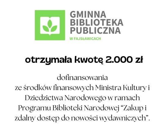 Gminna Biblioteka Publiczna w Fajsławicach z kolejnym dofinansowaniem na rozwój księgozbioru