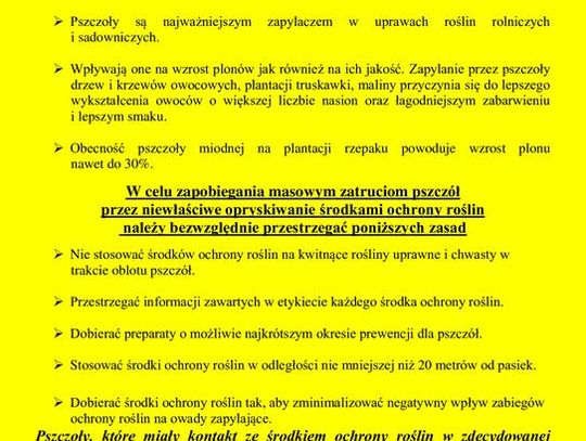 Zdjęcie przedstawia komunikat "Chroniąc rośliny - pamiętajmy o pszczołach"