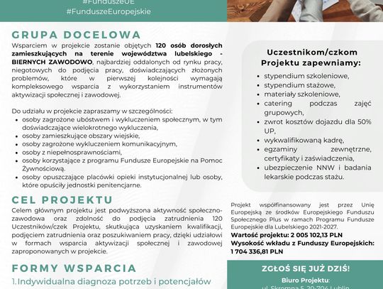 Plakat informuje o projekcie "Lubelski Program Aktywnej Reintegracji"