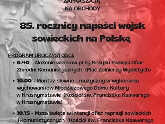 Plakat informuje o obchodach 85. rocznicy napaści wojsk sowieckich na Polskę, które odbedą się 17 września 2024r.