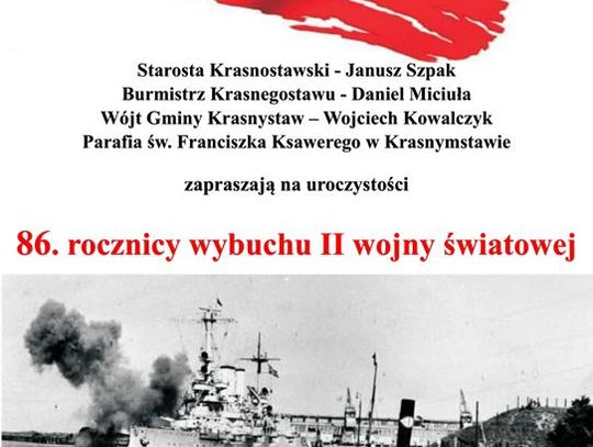Plakat informuje o obchodach 86. rocznicy wybuchu II wojny światowej, które odbędą się 1 września 2025r. w Krasnymstawie