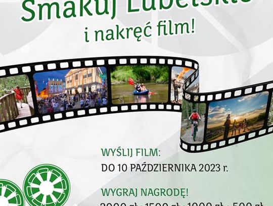 Plakat informuje o III Ogólnopolskim Konkursie Filmowym "Smakuj Lubelskie i nakręć film"