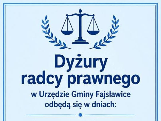 Plakat informuje o terminach dyżurów radcy prawnego w miesiącu październiku 2026r.