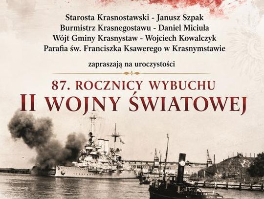 Plakat informuje o zaplanowanych uroczystościach związanych 87. rocznicą wybuchu II wojny światowej