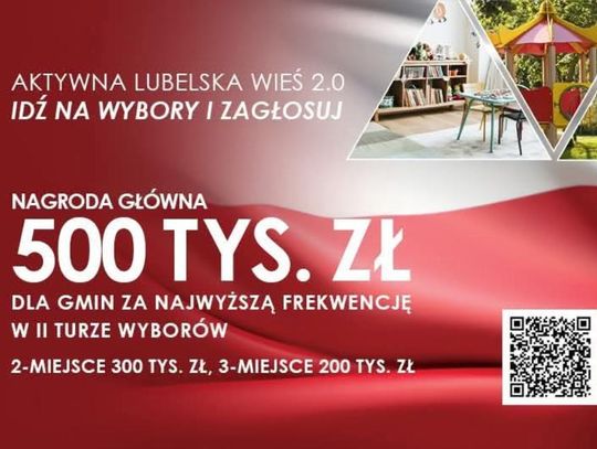 Grafika informuje o konkursie profekwencyjnym organizowanym przez Województwo Lubelskie w związku z Wyborami Prezydenckimi 2025