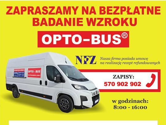 Plakat informuje o zapisach na bezpłatne badanie wzroku, które odbedzie się 31 lipca 2026r. na parkingu przy budynku Urzędu Gminy Fajsławice