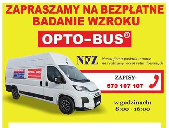 Plakat informuje o zapisach na bezpłatne badanie wzroku, które odbedzie się 29 października 2026r. na parkingu przy budynku Urzędu Gminy Fajsławice