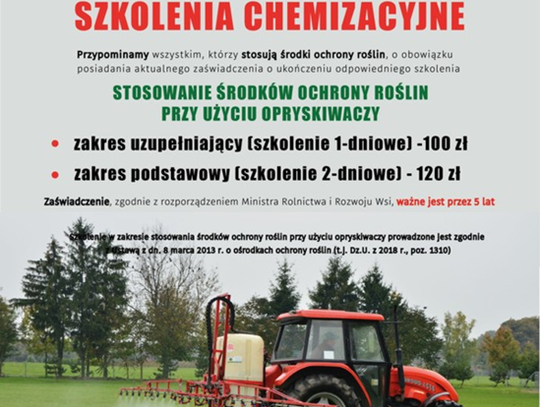 Plakat informuje o zapisach na szkolenia chemizacyjne