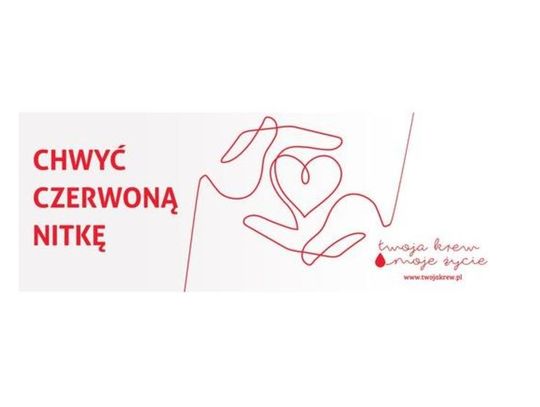 Grafika przedstawia terenową akcję poboru krwi "Oddaj krew - uratuj życie"