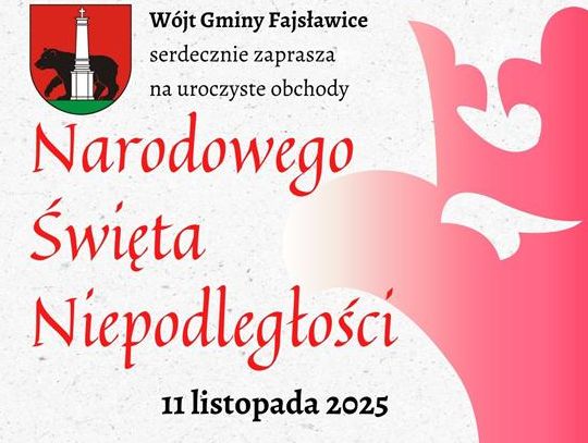 Zapraszamy na gminne obchody Narodowego Święta Niepodległości Plakat informuje o gminnych obchodach Narodowego Święta Niepodległości, które odbęda się 11 listopada 2025r.