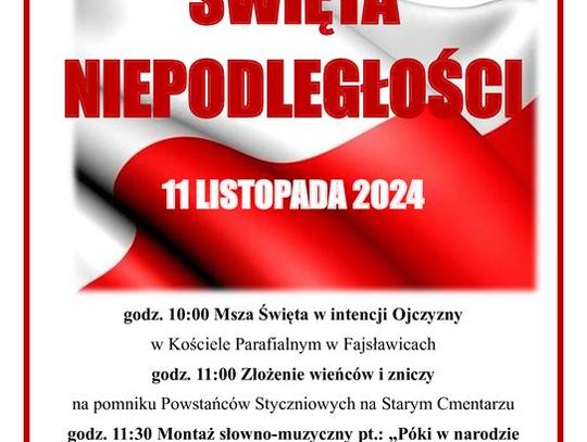 Plakat informuje o gminnych obchodach Narodowego Święta Niepodległości