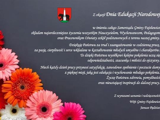 Grafika przedstawia życzenia z okazji Dnia Edukacji Narodowej