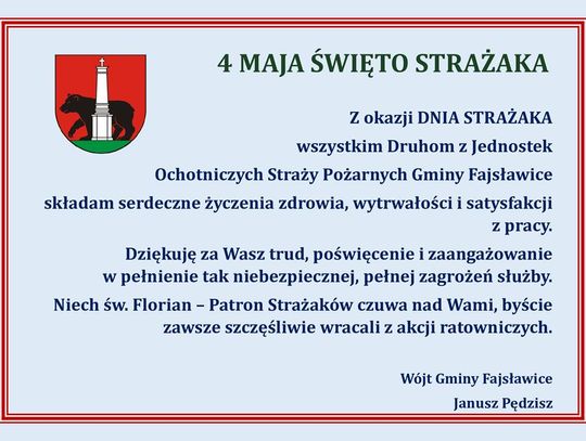 Zdjęcie przedstawia życzenia z okazji Dnia Strażaka