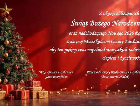 Grafika przedstawia życzenia z okazji Świąt Bożego Narodzenia