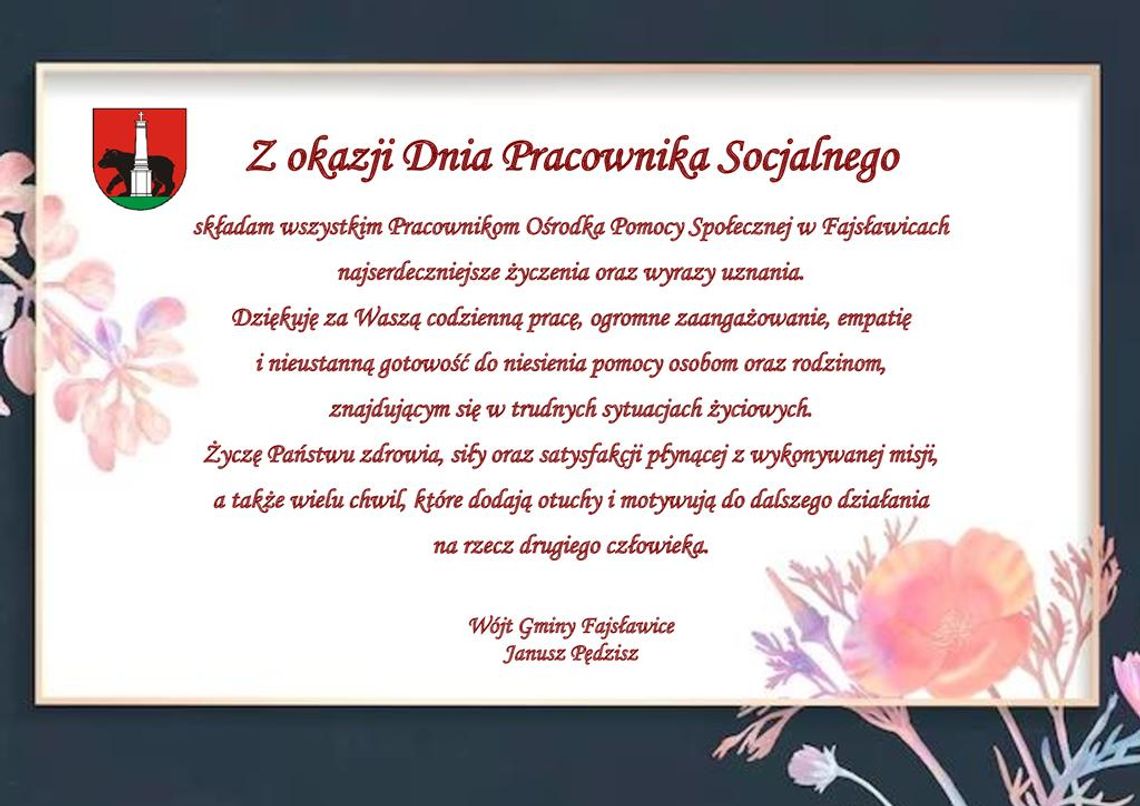 Grafika przedstawia życzenia z okazji Dnia Pracownika Socjalnego
