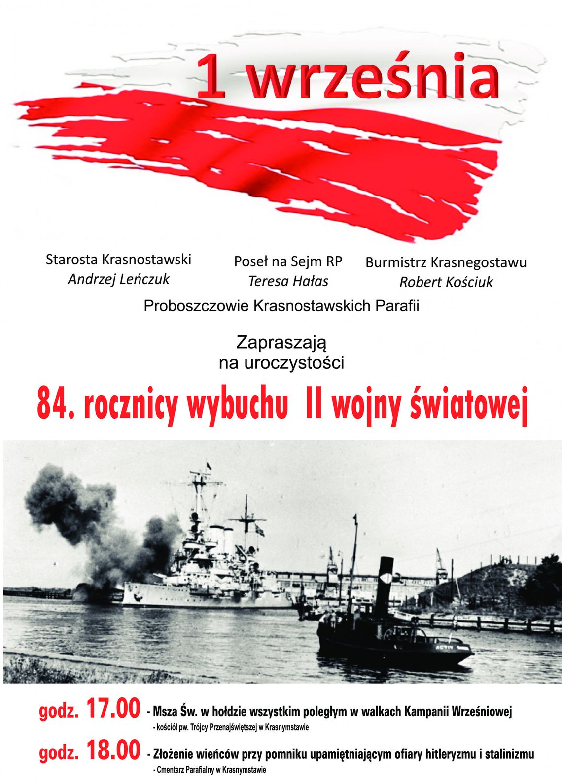 Plakat informuje o obchodach 84. rocznicy wybuchu II wojny światowej