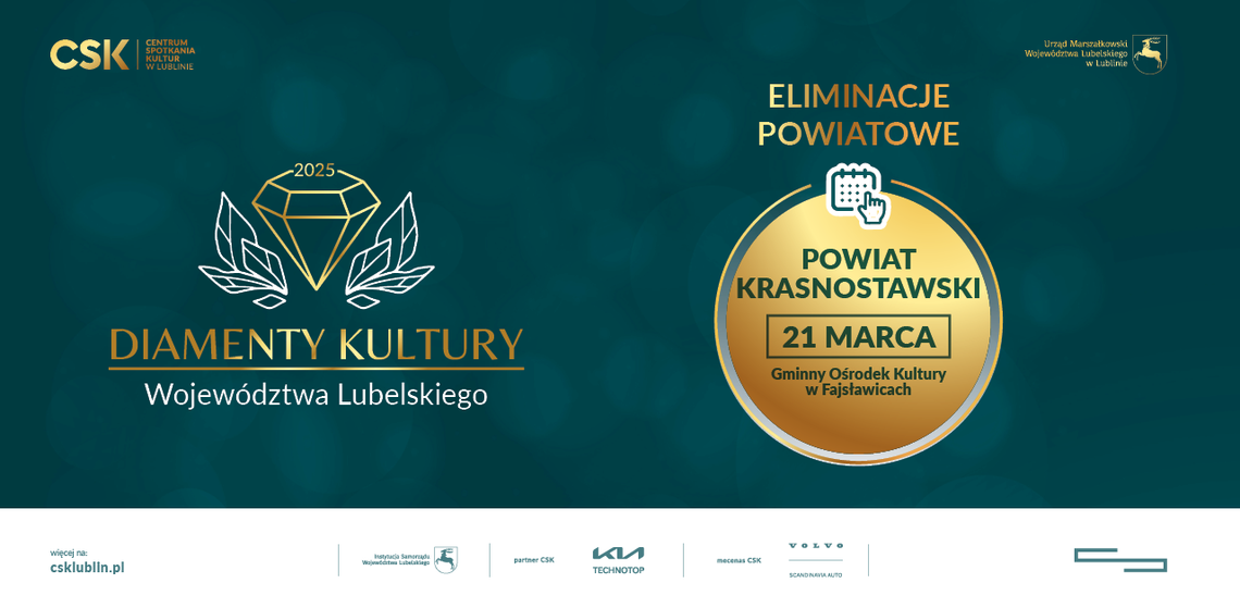 Grafika przedstawia informację o konkursie Diamenty Kultury Województwa Lubelskiego 2025