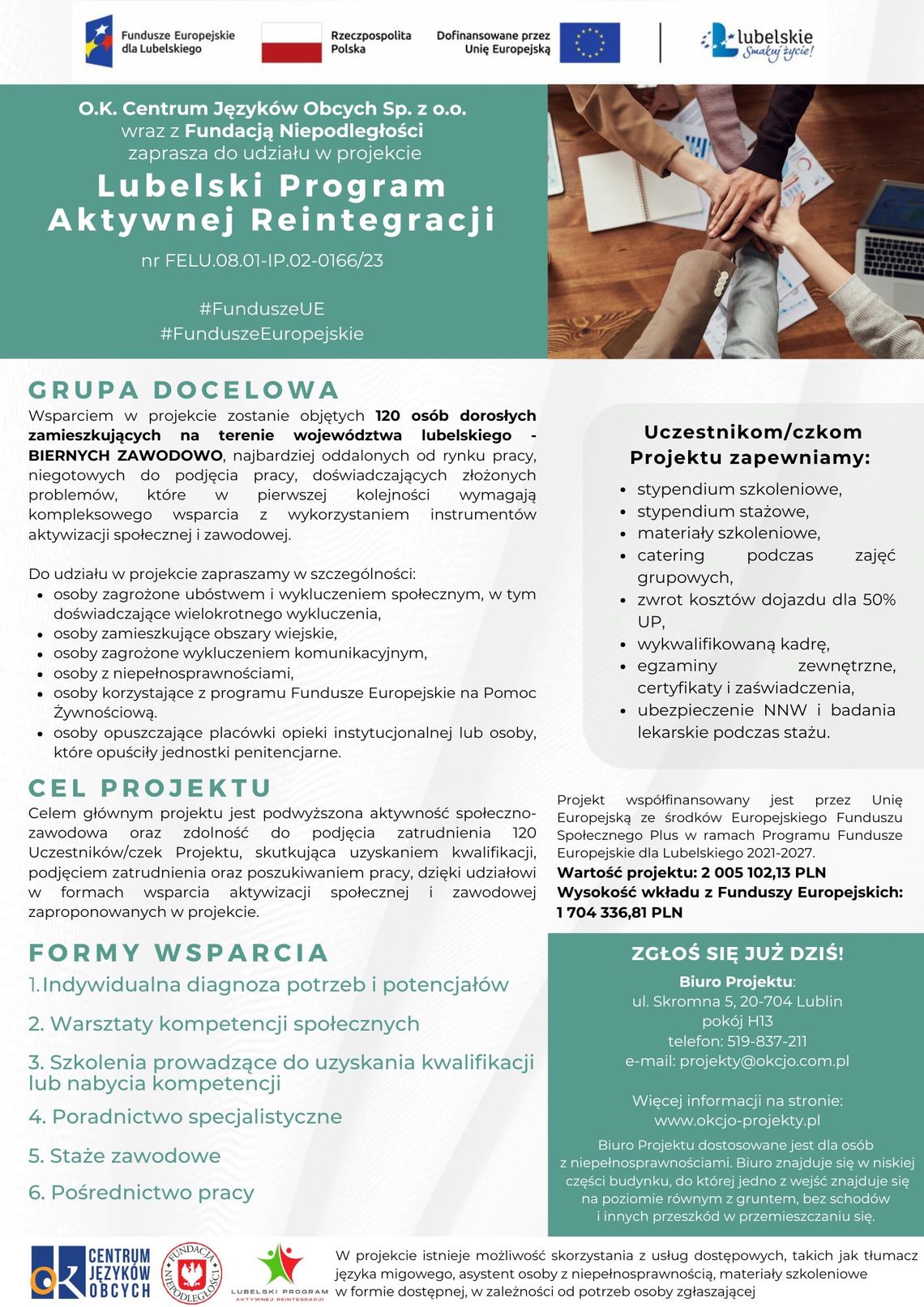 Plakat informuje o projekcie "Lubelski Program Aktywnej Reintegracji"