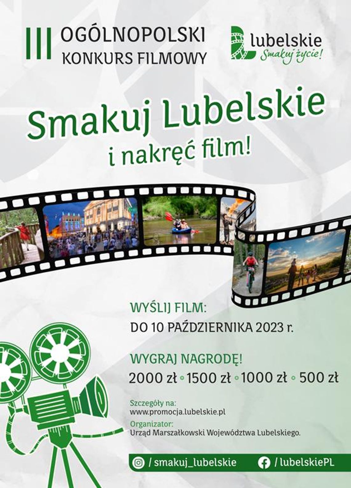 Plakat informuje o III Ogólnopolskim Konkursie Filmowym "Smakuj Lubelskie i nakręć film"