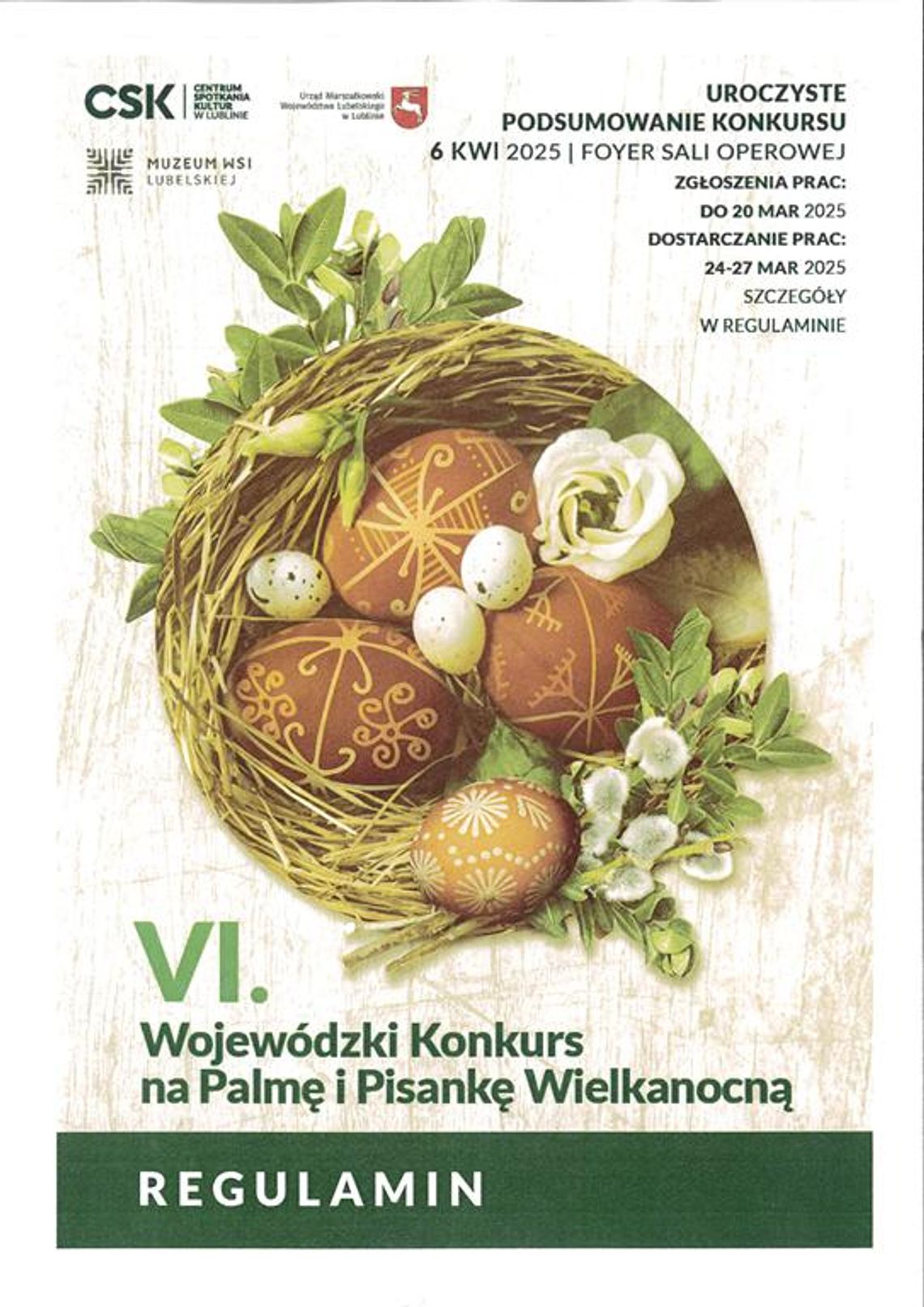 Grafika przedstawia VI Wojewódzki Konkurs na Palmę i Pisankę Wielkanocną