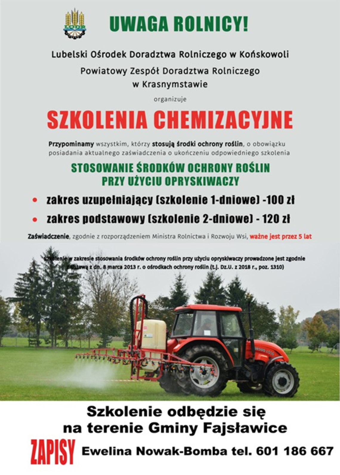 Plakat informuje o zapisach na szkolenia chemizacyjne