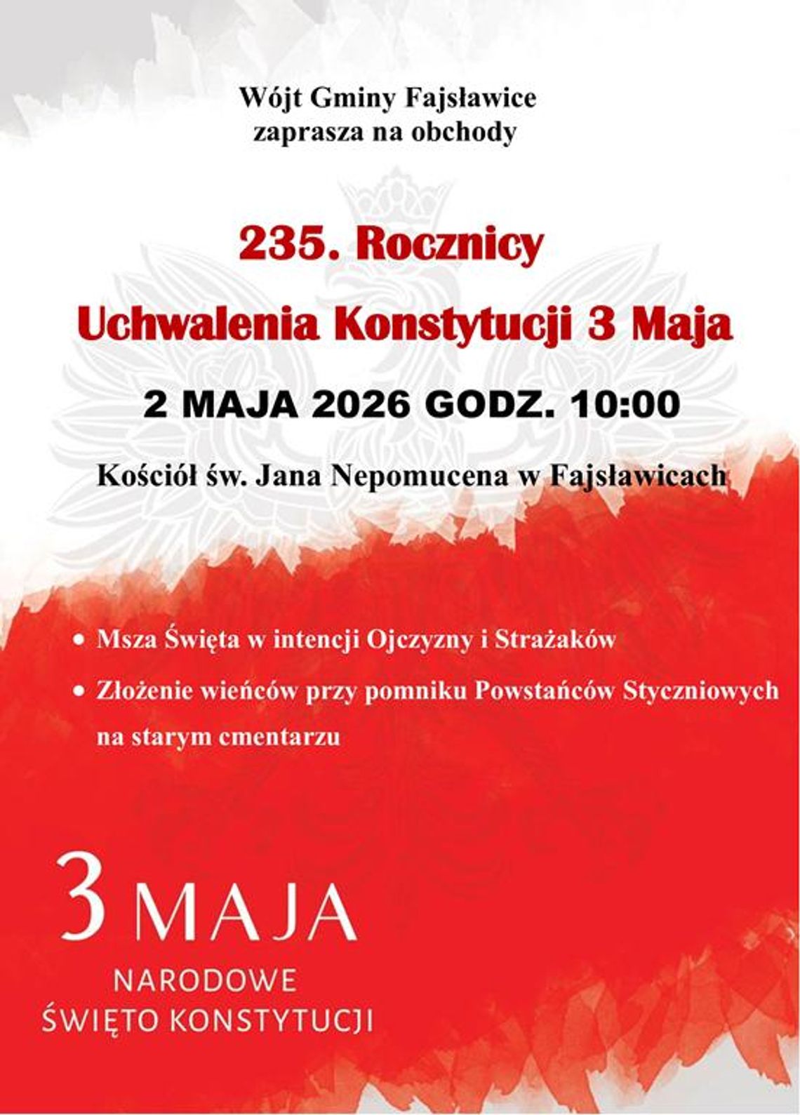 Zapraszamy dziś na obchody Święta Konstytucji 3 Maja