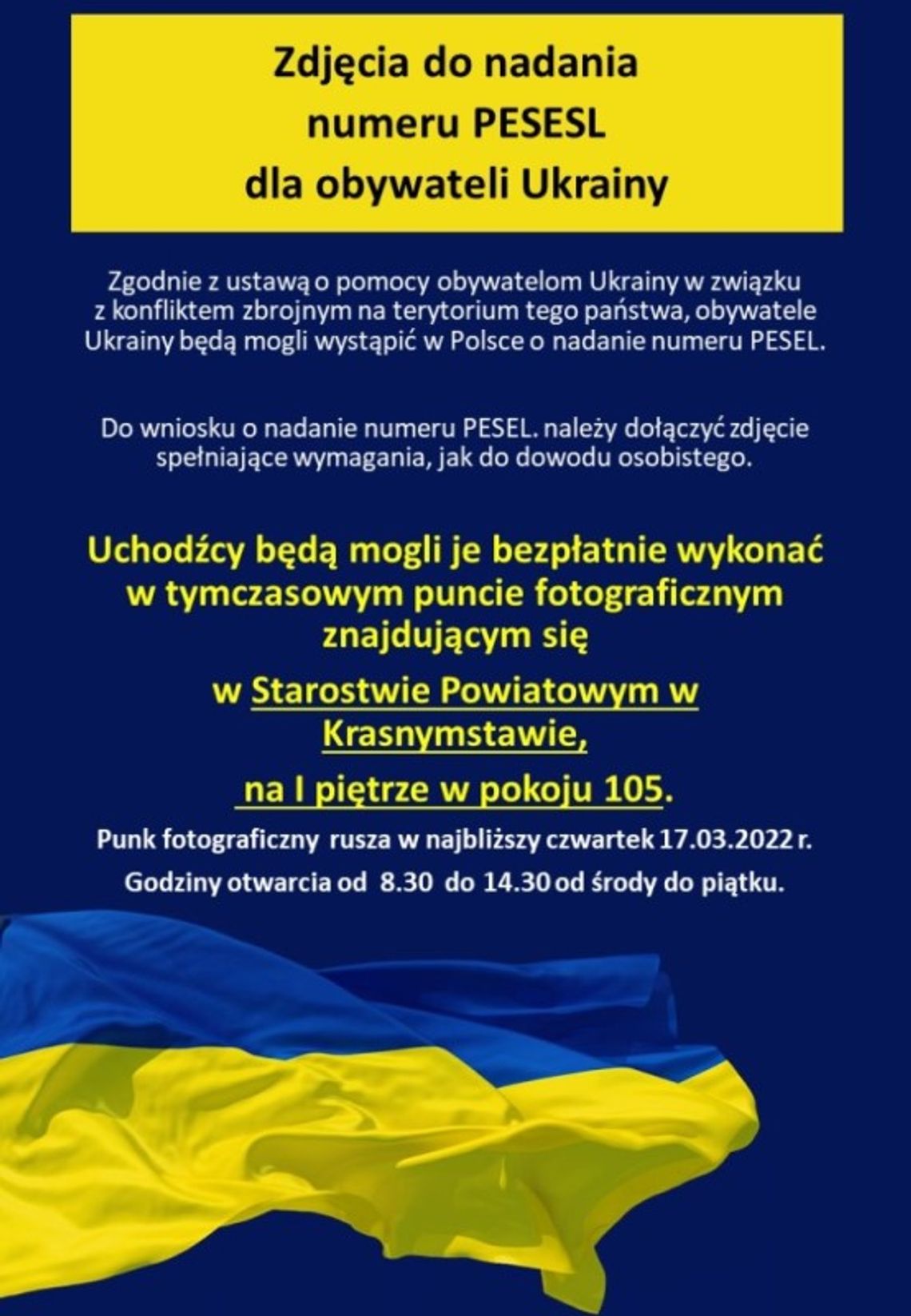Zdjęcia do nadania numeru PESEL dla obywateli Ukrainy