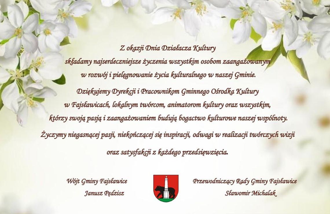 Grafika przedstawia życzenia z okazji Dnia Działacza Kultury