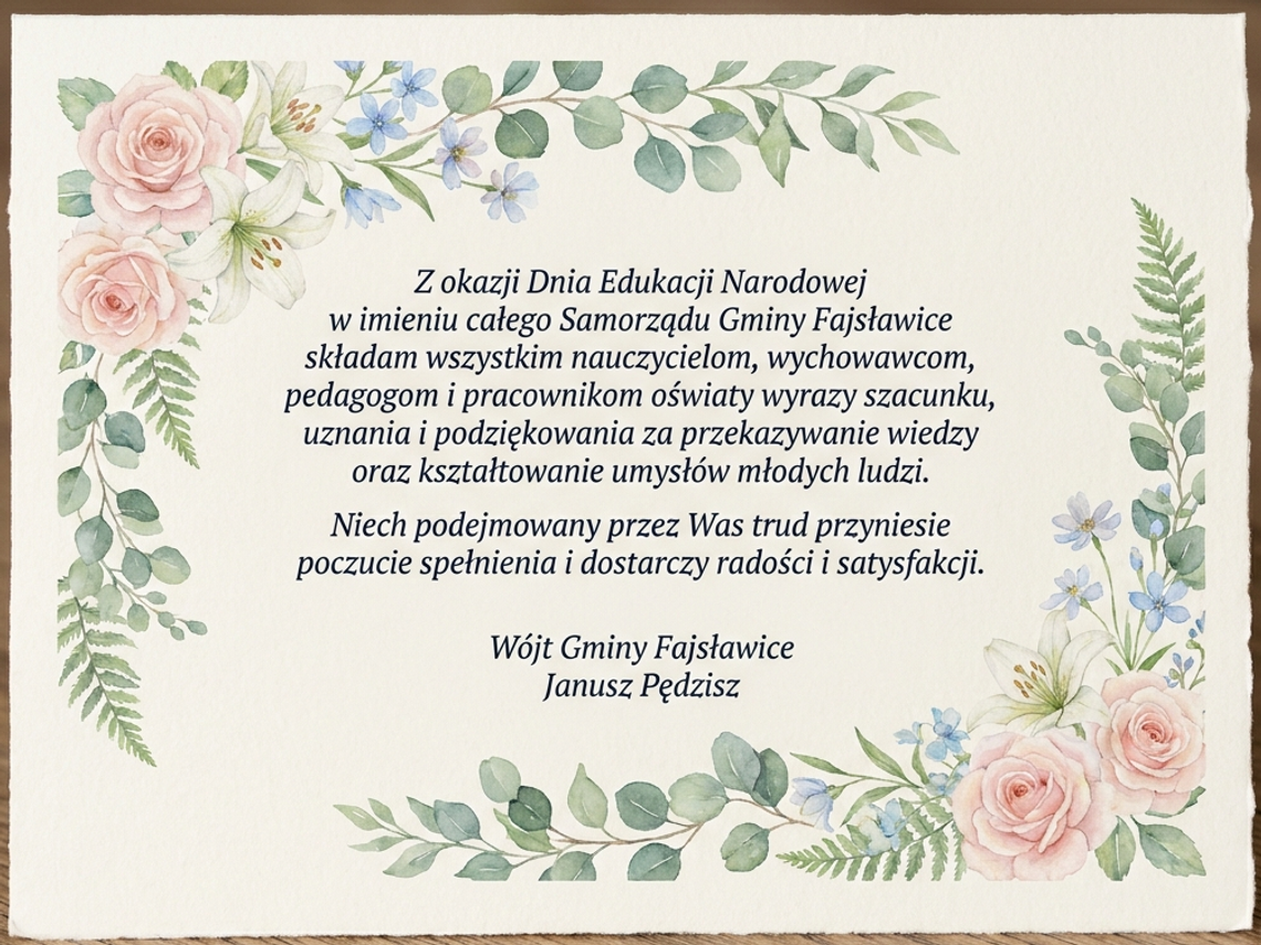 Grafika przedstawia życzenia z okazji Dnia Edukacji Narodowej