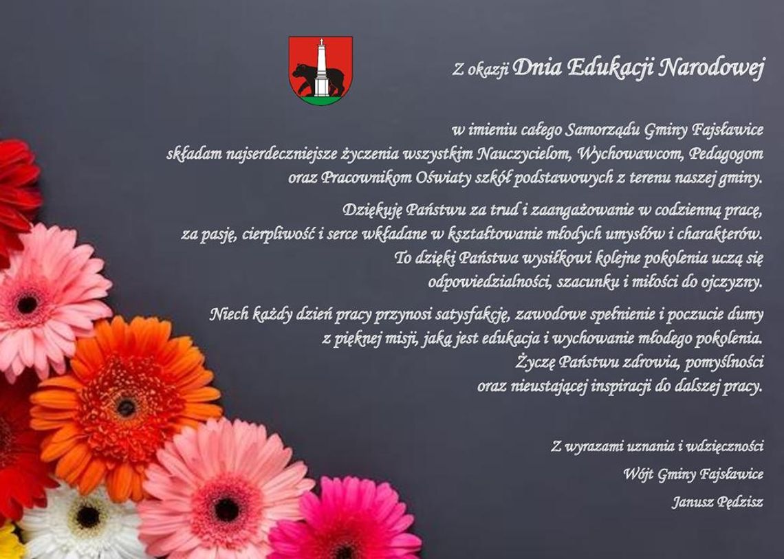 Grafika przedstawia życzenia z okazji Dnia Edukacji Narodowej