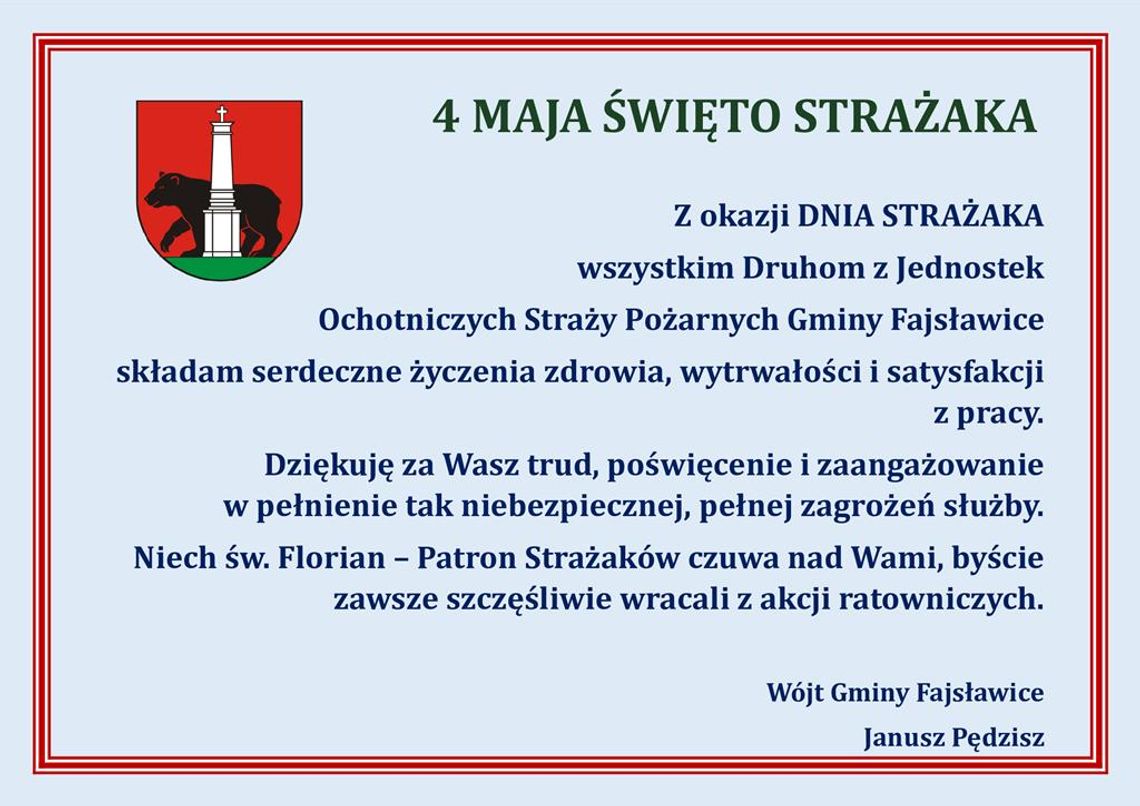 Zdjęcie przedstawia życzenia z okazji Dnia Strażaka