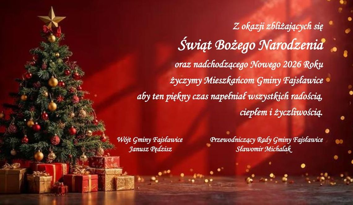 Grafika przedstawia życzenia z okazji Świąt Bożego Narodzenia